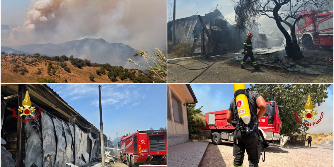Giornata di fuoco nel Crotonese: incendio in azienda e vasto rogo di vegetazione