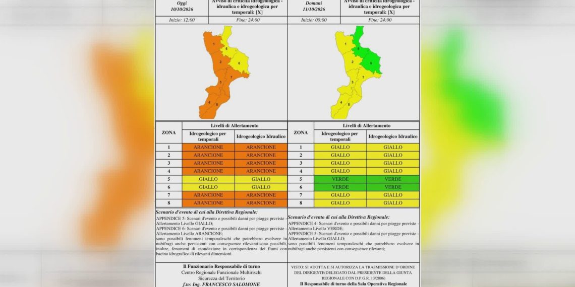 Meteo, allerta gialla per domenica 11 ottobre in gran parte della Calabria