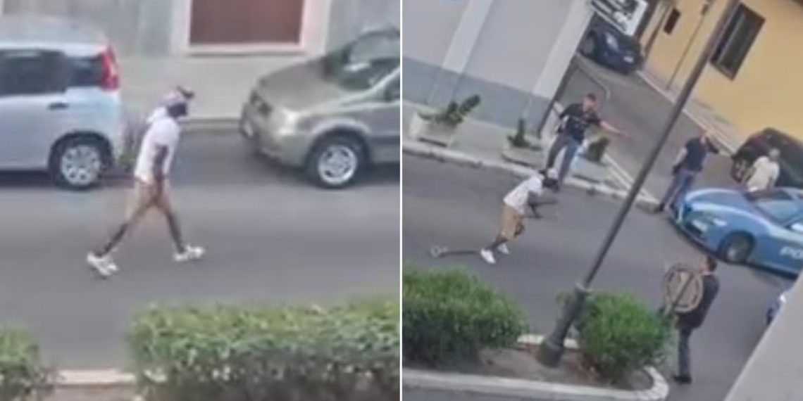 Straniero usa spranga contro auto e poliziotti: quattro agenti feriti